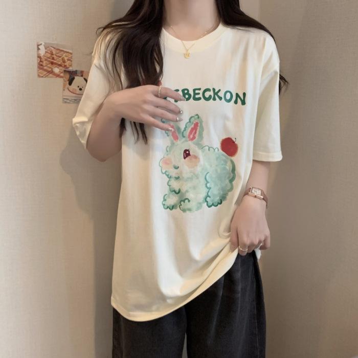 

Абрикосовая ретро футболка с коротким рукавом женская нс трендовая хч чистый хлопок свободная маленькая свежая милая майка лето S абрикосовый