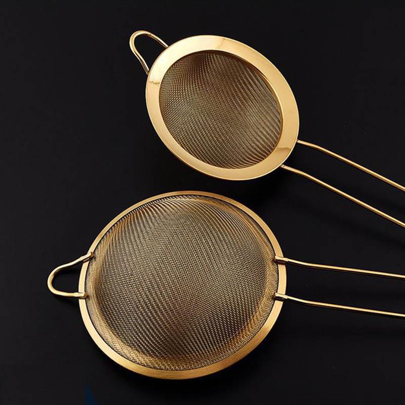 201/304 Golden Stainless Steel Strainer Soybean Milk Fruit Juice Colander With Hooks Fine Mesh Flour Sifter Home Kitchen Gadget