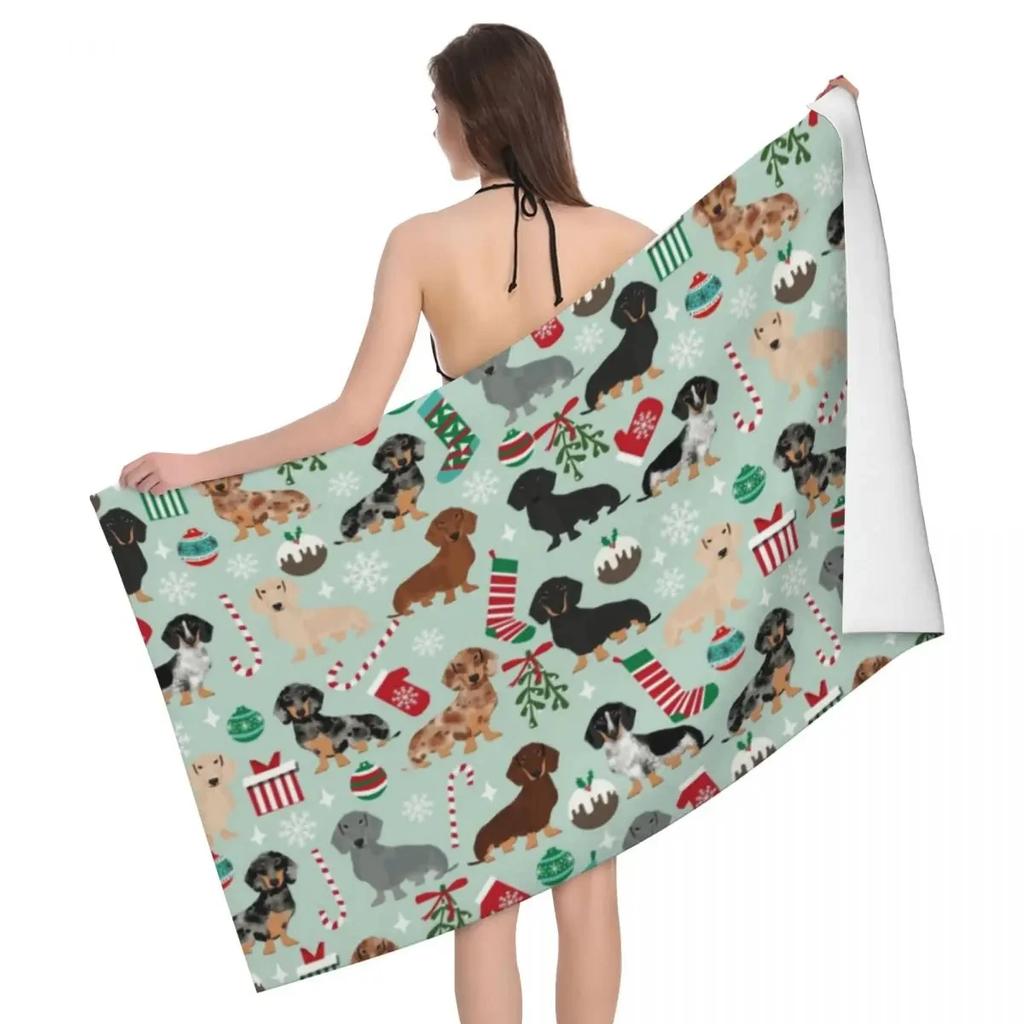 Süßer Dackel Hund Strandtuch Schnelltrocknend Kawaii Welpe Haustier Badetuch Sandfest Schwimmbad Handtücher für Reise Camping Yoga Sport