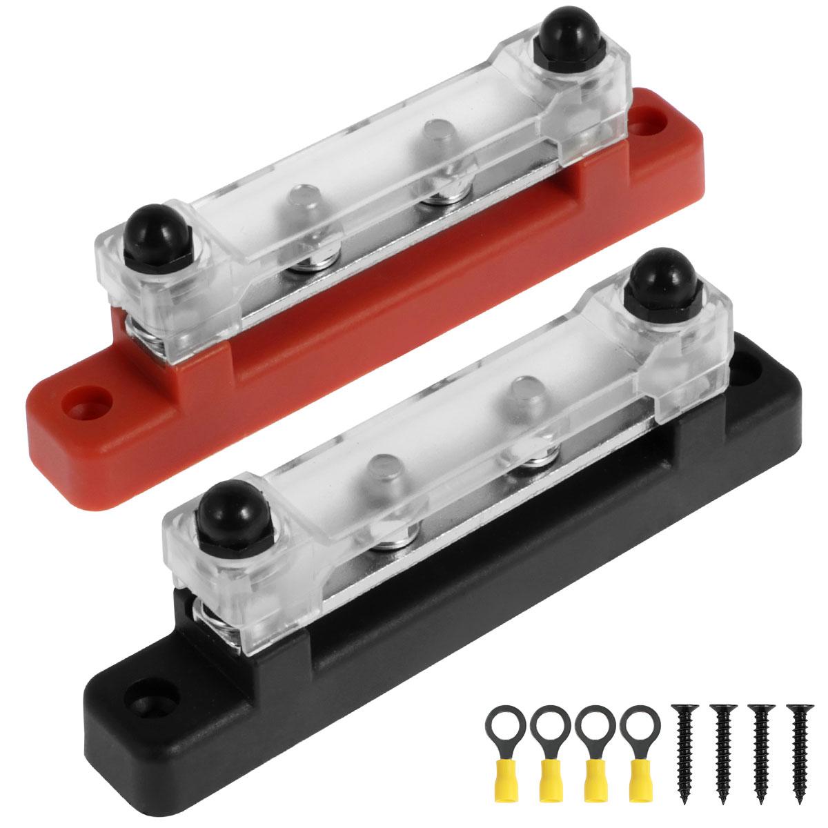 

2 шт. 4-канальный распределительный блок клемм аккумулятора 150 А 48 В, блок распределения питания с крышкой, клеммные шпильки M6, шинный блок