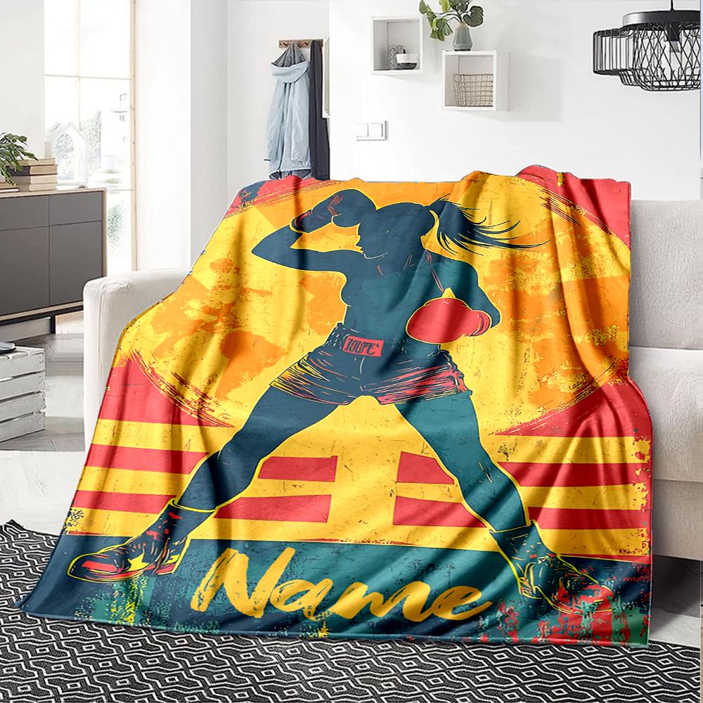 Custom Name boxing Theme Printed Blanket - Perfect for Couch, Bed, Travel & Outdoor Use | Machine Washable, Cozy & Durable.