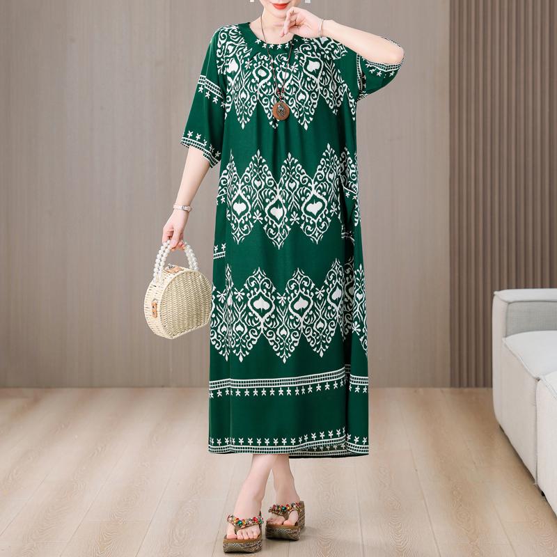 Plus Size Elegant Long Dresses for Women Clothes Loose Short Sleeve Vintage Summer Dress