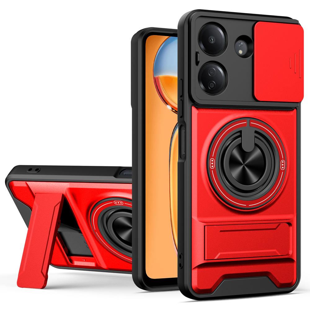 KEYSION Magnetic Phone Case for Redmi 13C Slide Camera Protection Upright Kickstand Shockproof Back Cover for Xiaomi POCO C65