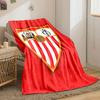 A shield with red and white stripes, icons, a football, and "SFC" initials. for all seasons blanket lunch break throw gift