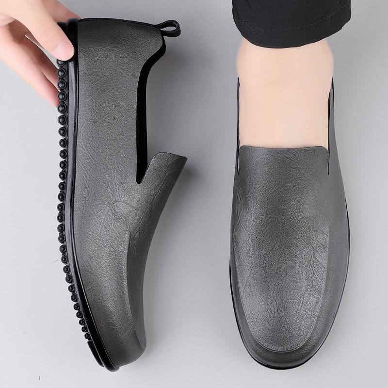 Fashion Men's Leather Casual Shoes Soft Soles Comfortable Flat Bottoms Simple White Men's Commuting Driving Shoes High-quality Fabric