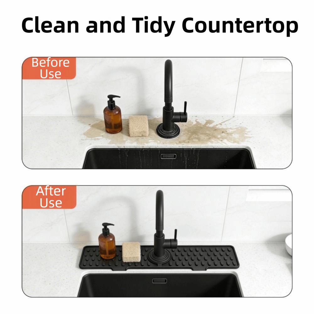 Non-Slip Silicone Faucet Mat Heat Resistant Durable Water Drip Catcher Tray Waterproof Double Buckle Draining Pad Bathroom Sink