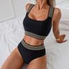 New Women's Characteristic Webbing Suspender Briefs Solid Color Bikini Split Swimsuit