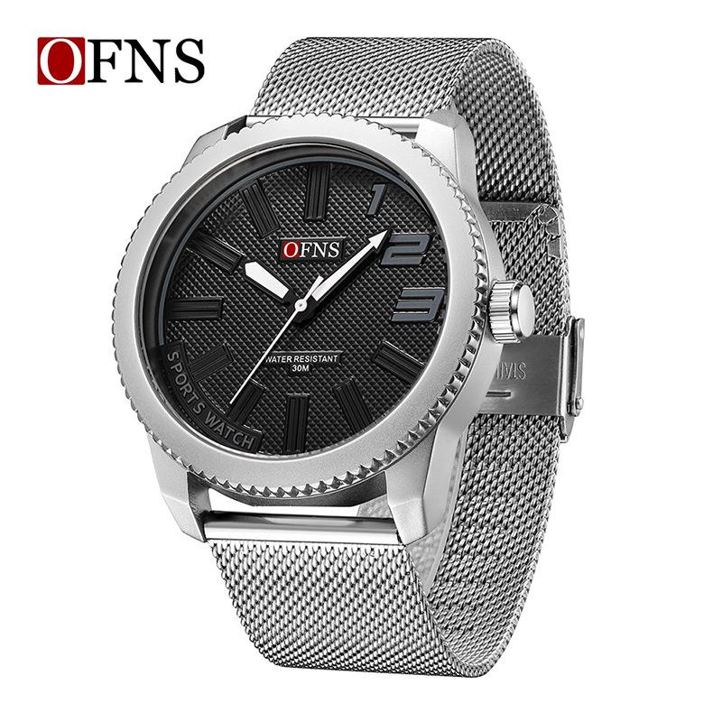 Ofns Brand 1590 Texture Mesh Belt Men's Watch Simple Digital Commuter Cross Border Quartz Luminous Waterproof Watches For Men