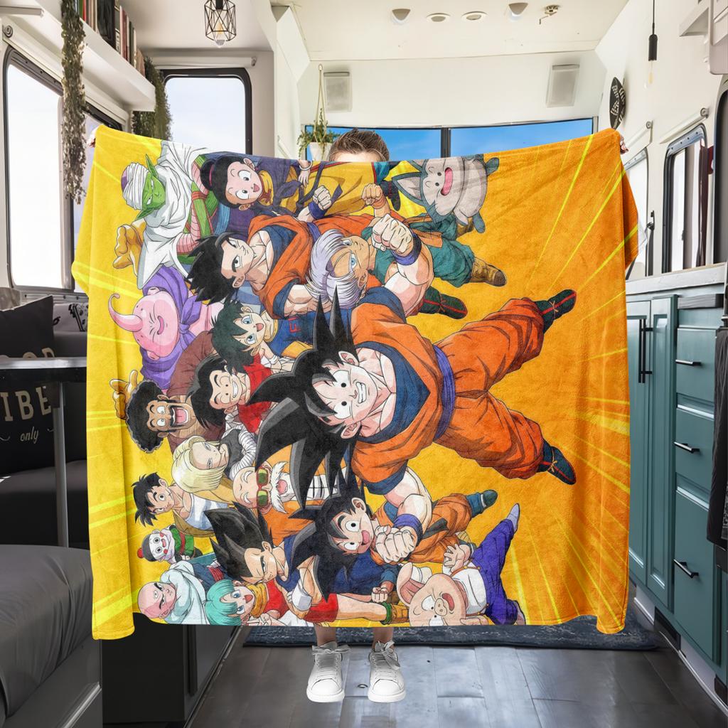 1 szt. Koc flanelowy z nadrukiem Son Goku, Wysokiej jakości, Na wszystkie pory roku, Wystrój domu, Ciepło i komfort, Idealny na prezenty świąteczne