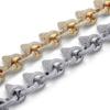 New 28mm Luxury Punk Rock Iced Out Rivet Spikes Cuff Bangles Bracelets Bling Cubic Zircon HipHop Gold Silver Gifts for Men Women