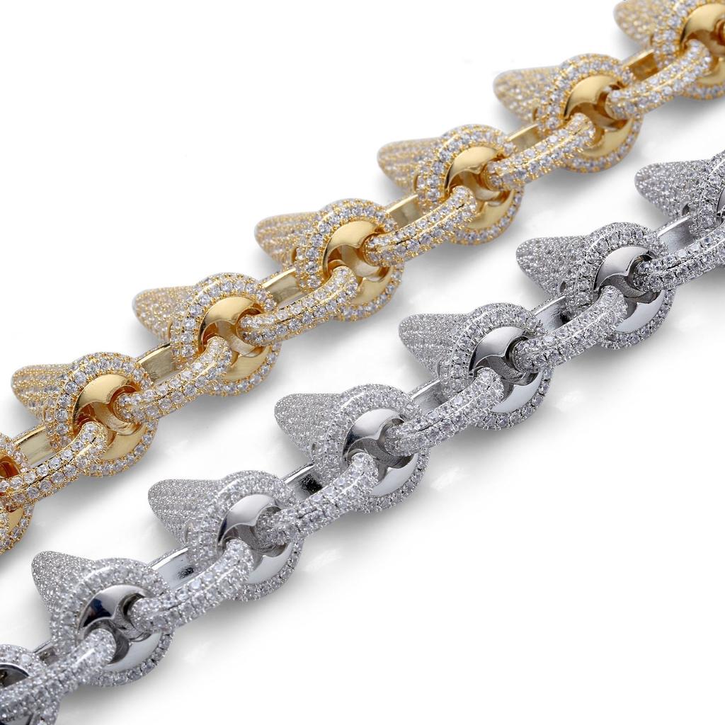 New 28mm Luxury Punk Rock Iced Out Rivet Spikes Cuff Bangles Bracelets Bling Cubic Zircon HipHop Gold Silver Gifts for Men Women