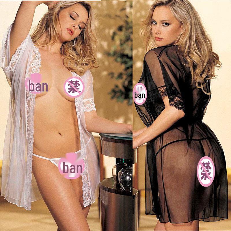 Plus Size Mesh Lingerie: See-Through Erotic Bathrobe & Sleepwear Set