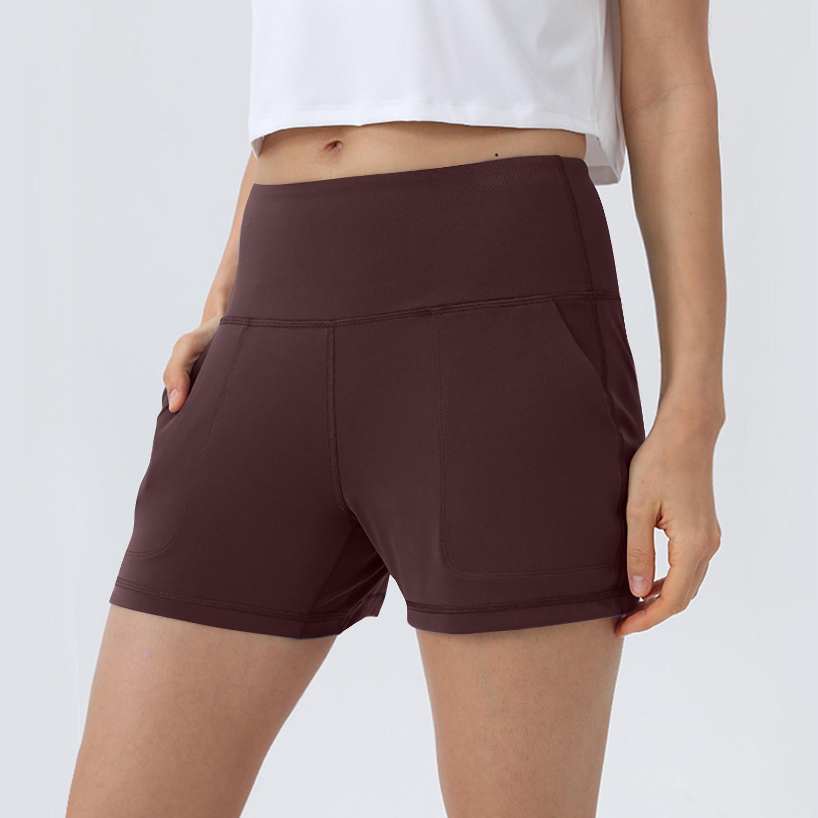 

Women s Running Shorts Workout Sport Layer Shorts With Pockets S кофейный