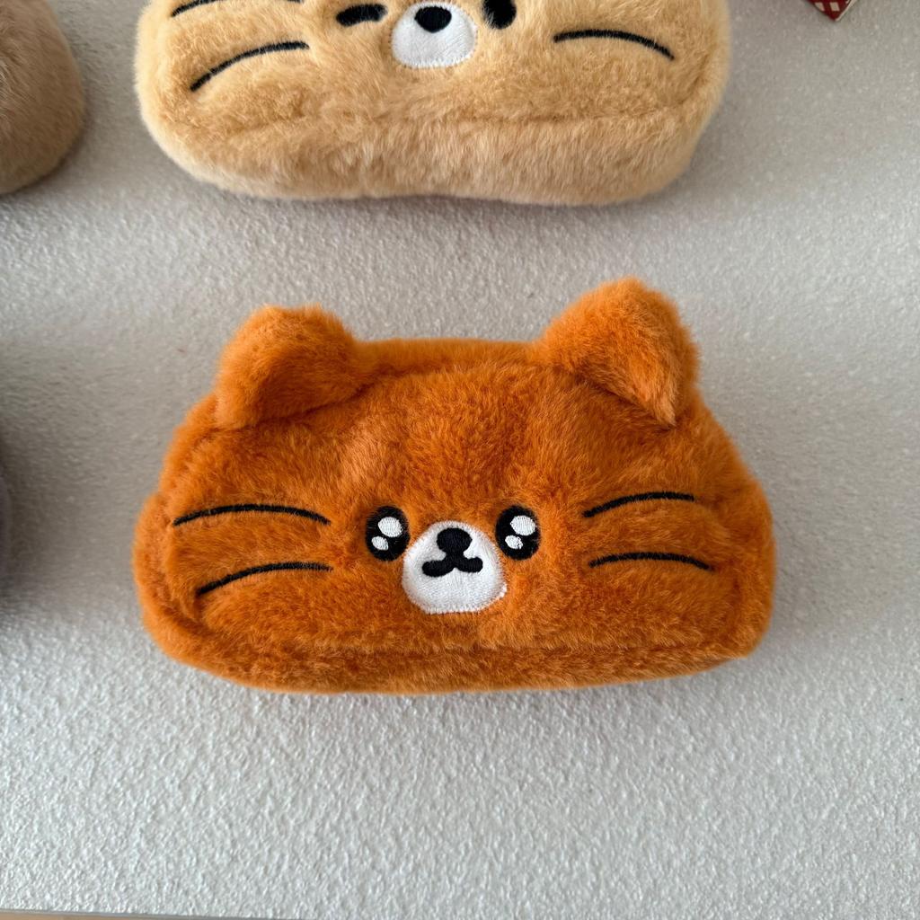 Cute Cartoon Embroidered Plush Cat Printed Pencil Case Student Stationery Storage Bag School Supplies Pen Stationery Gifts