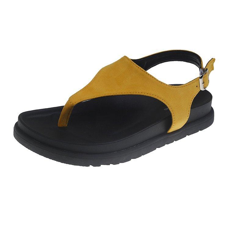 

Design sense flat bottom T-button cool slippers women s summer flat bottom pu slippers vacation beach pinch slippers 35