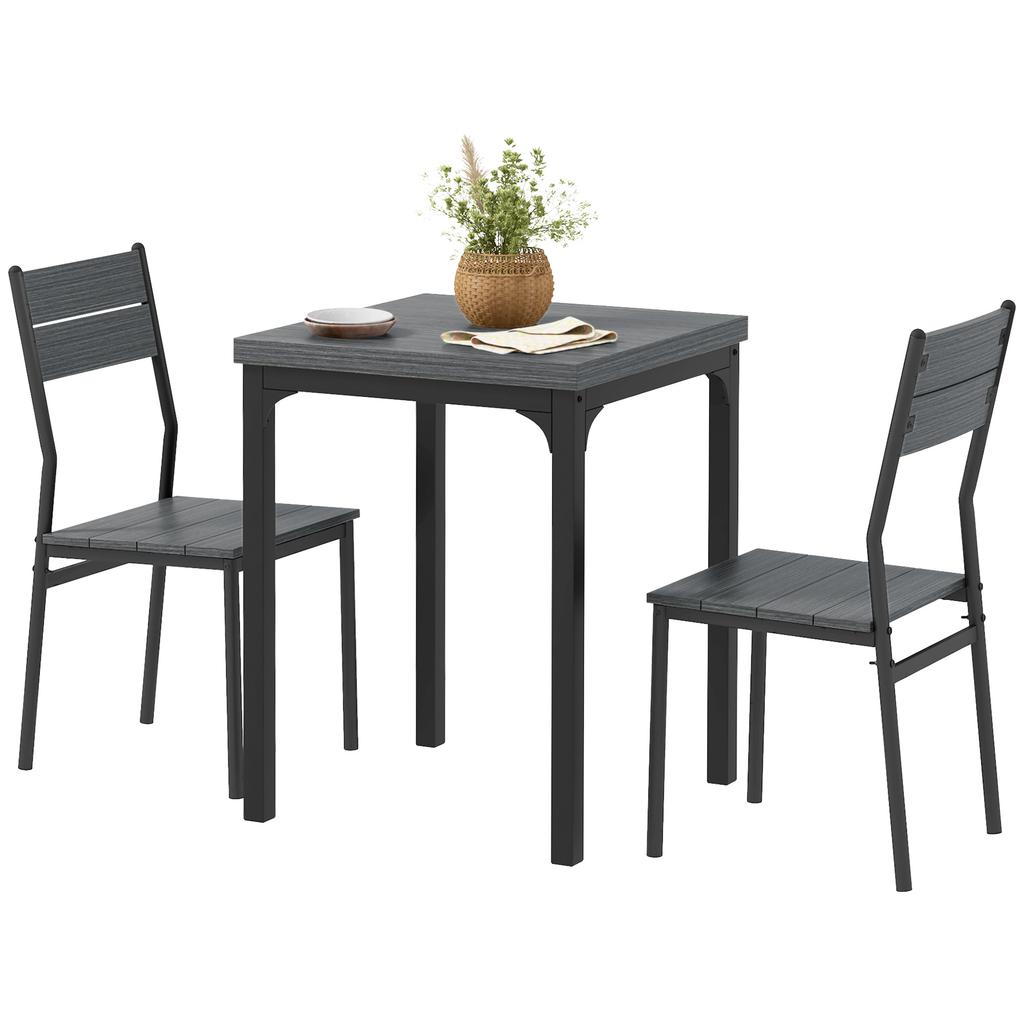Three-Piece Minimal and Compact Dining Set, Grey Wood Effect