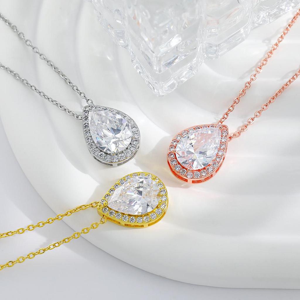 European & American Bridal Set: High-End Rhinestone Water Drop Zirconia Necklace