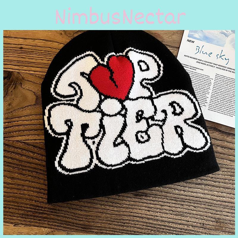 Fashion Hat Knitted With Letter And Heart Embroidery Design For Daily Casual