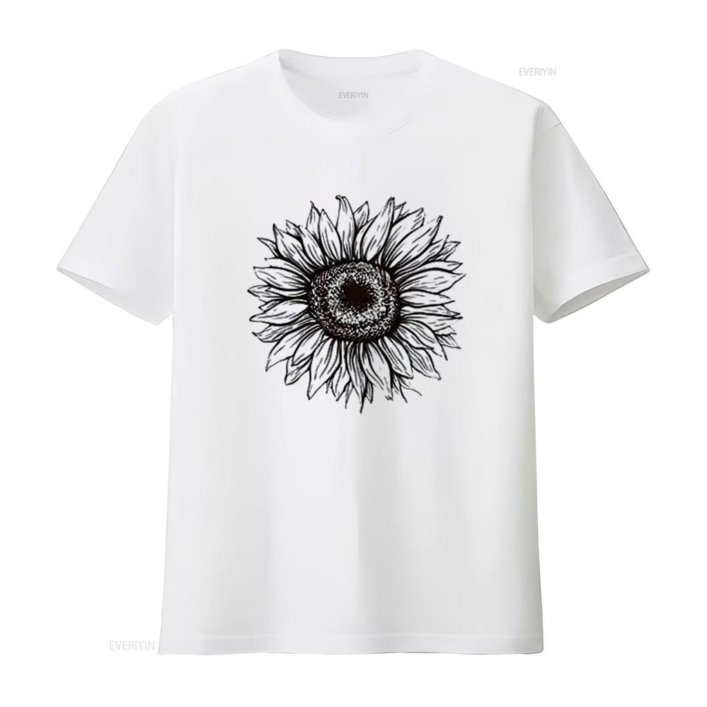 Women s T Shirt  Sunflower Loose Summer Tops White 2X Large vintage Washed homme streetwear Unisex Top For Everyday Wear