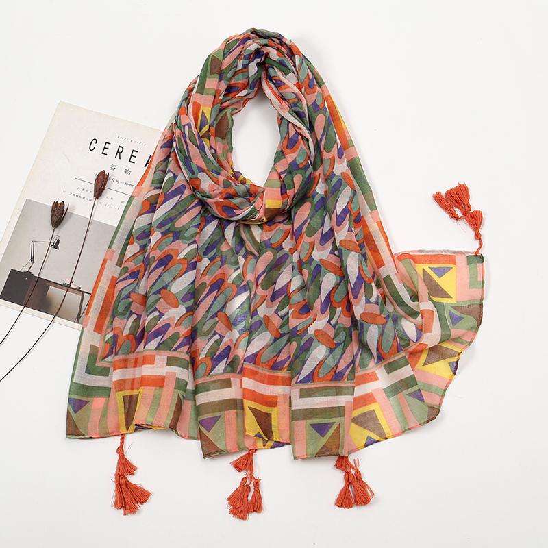 New Printed Soft Linen Cotton Scarf Shawls Women Muslim Hijabs Premium Foulard Femme Long Fresh Floral Tassel Scarves Echarpe