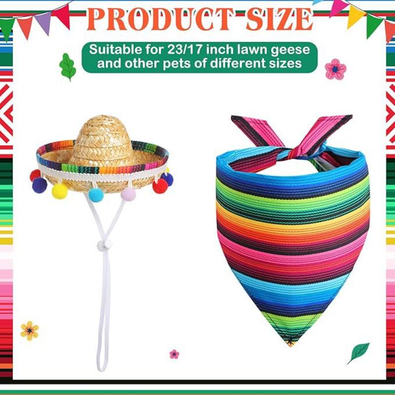 Chovatelské potřeby Bílá husa Klobouk Šátek Sada Dekorace Velká bílá husa Barevný kožešinový míč Slaměný klobouk Pruhovaný trojúhelníkový šátek