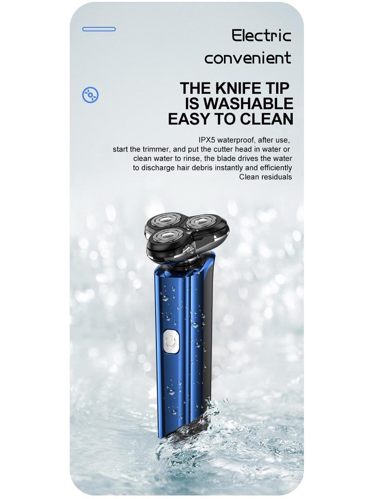 USB-Rechargeable Men's Washable Electric Razor with Intelligent Floating Three-Blade System