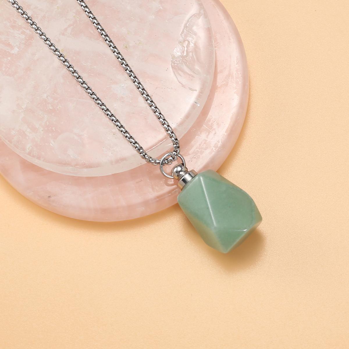 

Ожерелье в форме флакона парфюмерии, натуральный камень, розовый кварц/агаты, многоугольная бутылка эфирного масла, женское ожерелье, цепочки 60 см 32x18mm