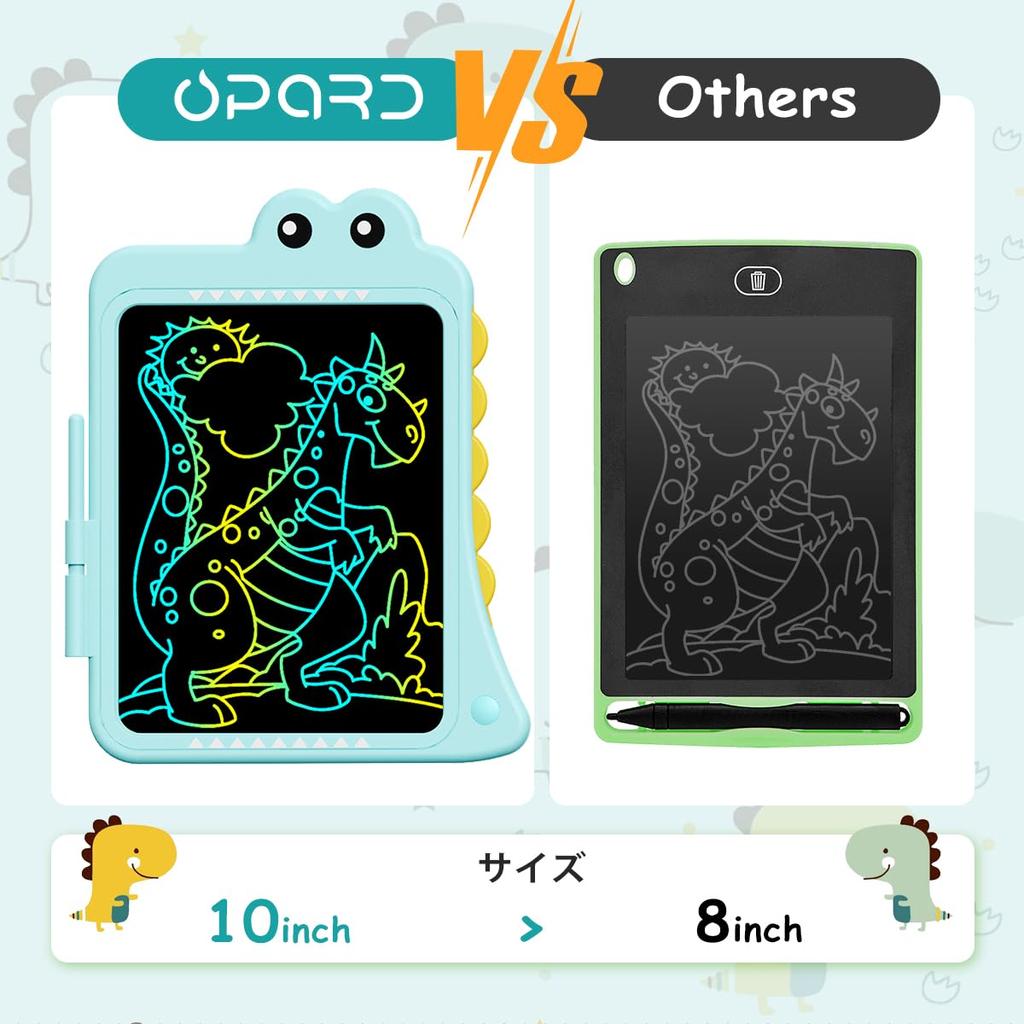 Opard LCD Dinosaur Drawing Board 10 Inch for Ages 2 3 4 5 6 7 8 9 Electronic Memo Pad Color Screen Pressure Sensing Doodle Educational Toys for Boys