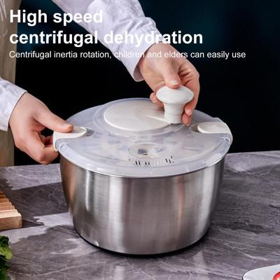 Centrífuga de Salada Multifuncional de 5L Misturador de Salada Desidratador de Aço Inoxidável Com Tampa de Cesta Filtrante Para Alface Legumes
