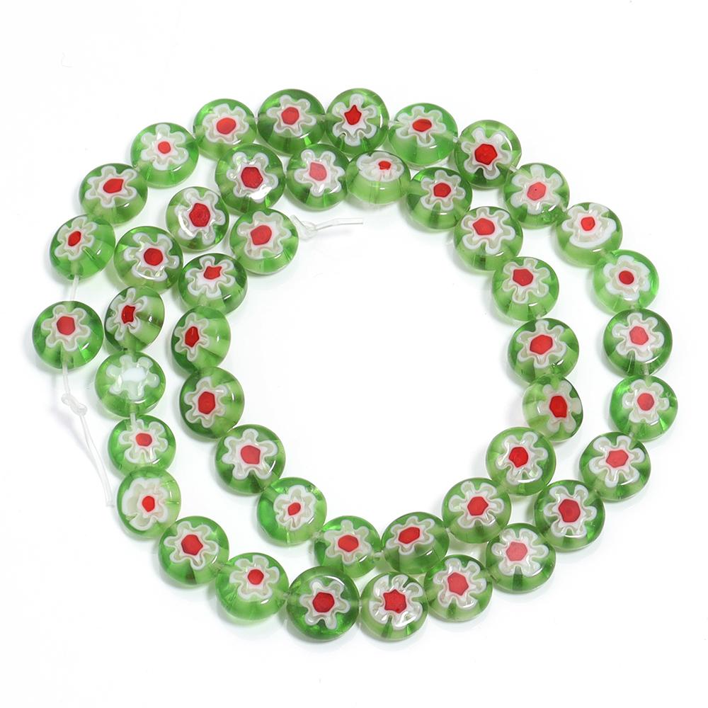 1 Strang 6/8/10mm Flache Runde Blumenperlen Lampwork-Perlen Bunte Glasperlen Für Armband Armreif Damen Mädchen DIY Schmuckherstellung