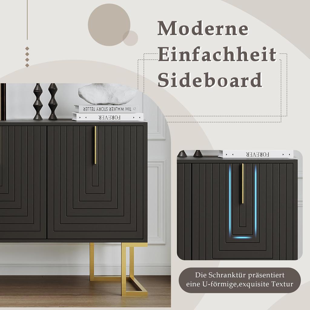 Sideboard Kommode mit 3 Türen, Moderne Küchenschrank mit Verstellbare Ablage, Buffetschrank mit viel Stauraum, schlichten Stil
