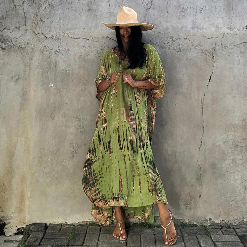 Bohemian Beach Kaftan Dresses for Women Tie Dye Summer Maxi Robe Summer Swimsuit Cover Ups Holiday Bathing Suits Factory Supply Big Sales