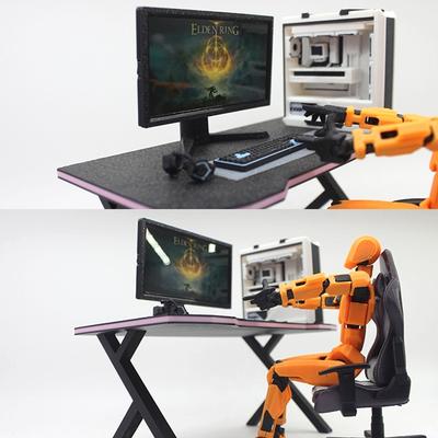 1/12 Domek dla lalek Zestaw klawiatury komputerowej do gier e-sportowych Zestaw biurka i krzesła Dekoracje mebli do domowego gabinetu lalki Rekwizyty do mikro scen