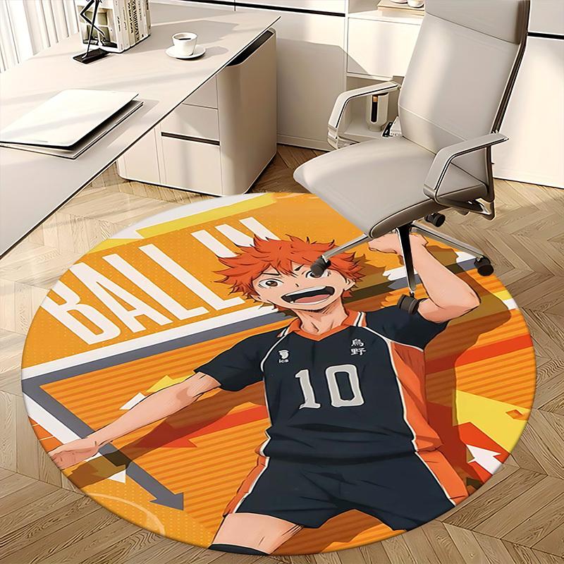 1pc Haikyuu Karasuno Hinata Shoyo #10 Round Carpet - Office Chair Mat, Non-Slip Rug for Home Decor, Gift, Suitable for Office, Living Room