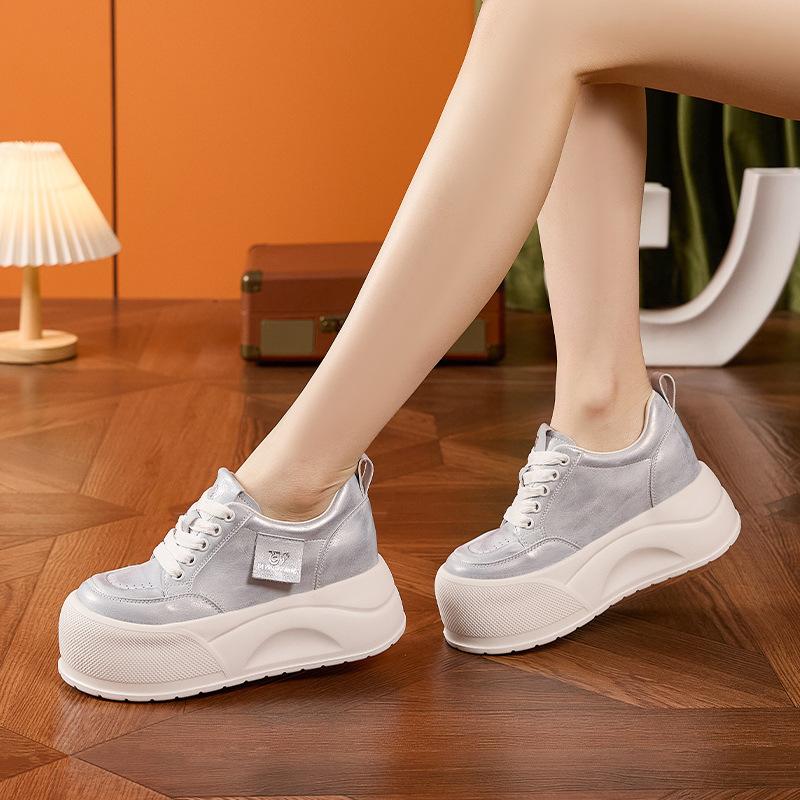 Fashion 9CM Microfiber Leather Chunky Sneaker High Brand Platform Wedge Flats Vulcaniz Comfy Booties Shoes Fashion Summer Women