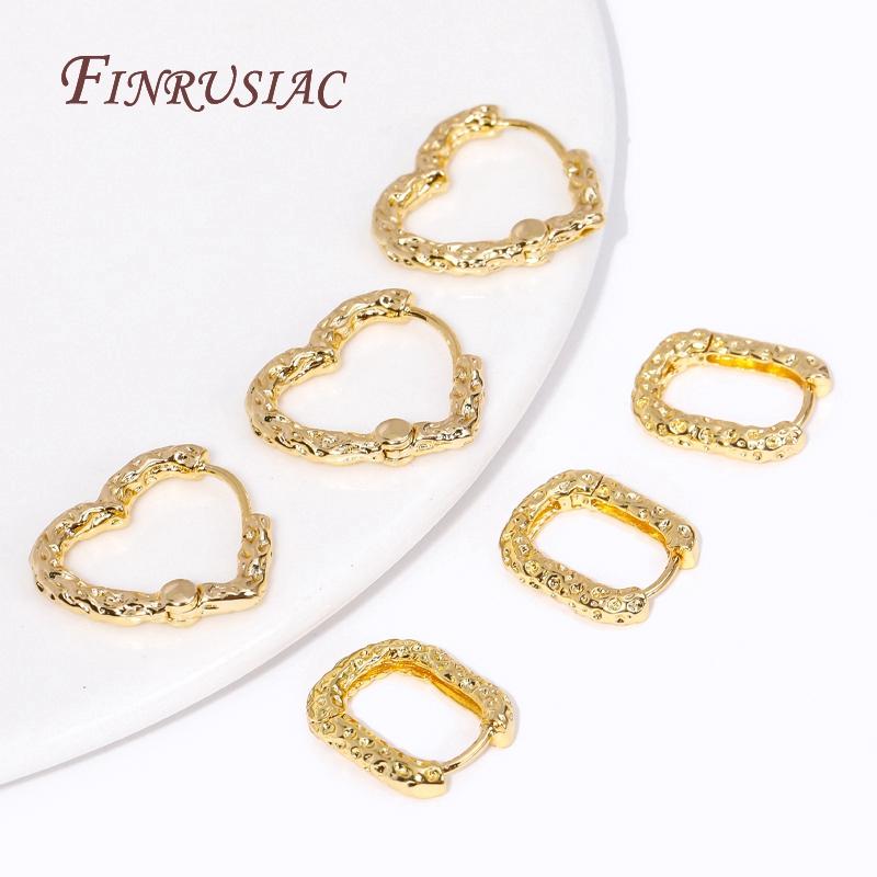 18K Real Gold Plated Women's Earrings Jewelry Accessories Fashion Brass Heart/U Loop Earrings Hoops Female