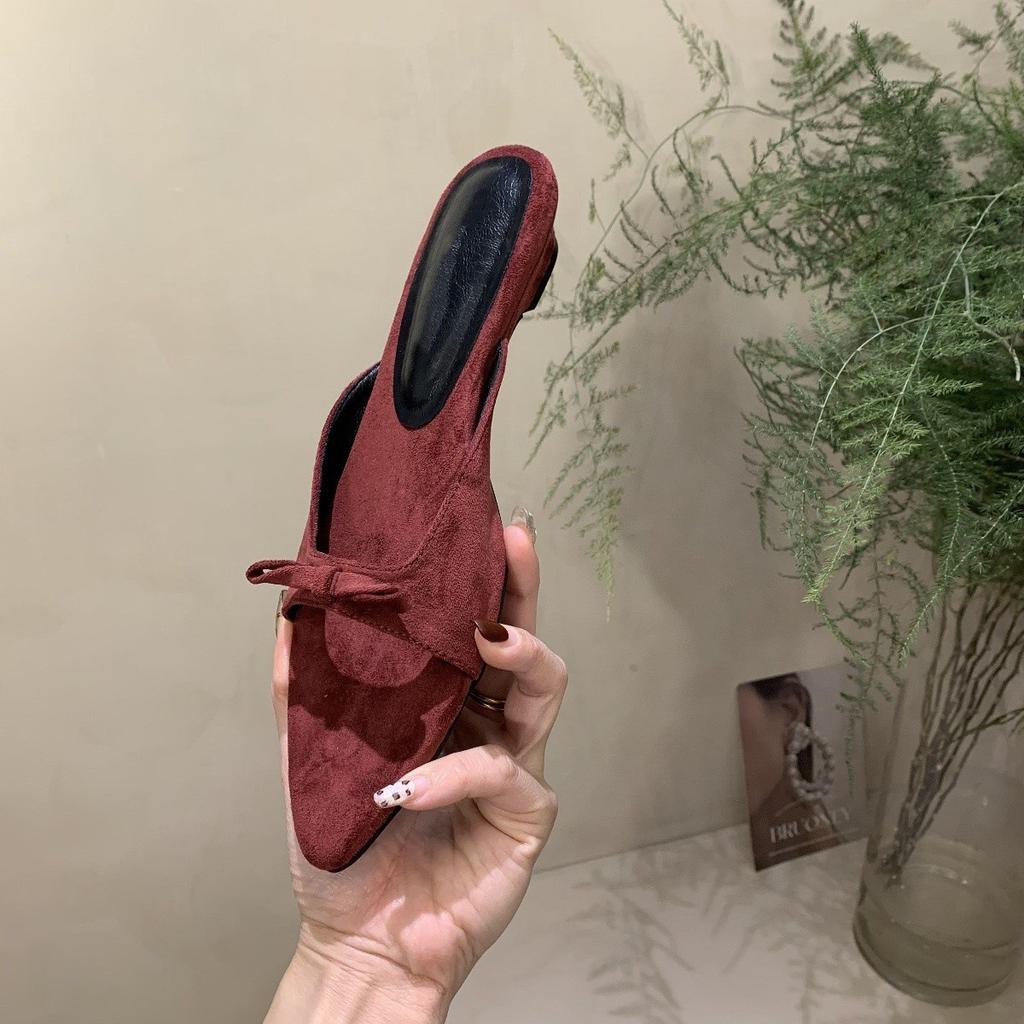 Low-heeled black bag head half slippers new spring casual versatile light mouth pointed temperament cool slippers women