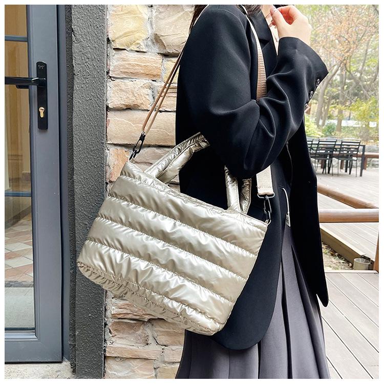 Laminated Winter Tote Bag: Stylish Lightweight Crossbody & Shoulder Women's Down Coat Bag