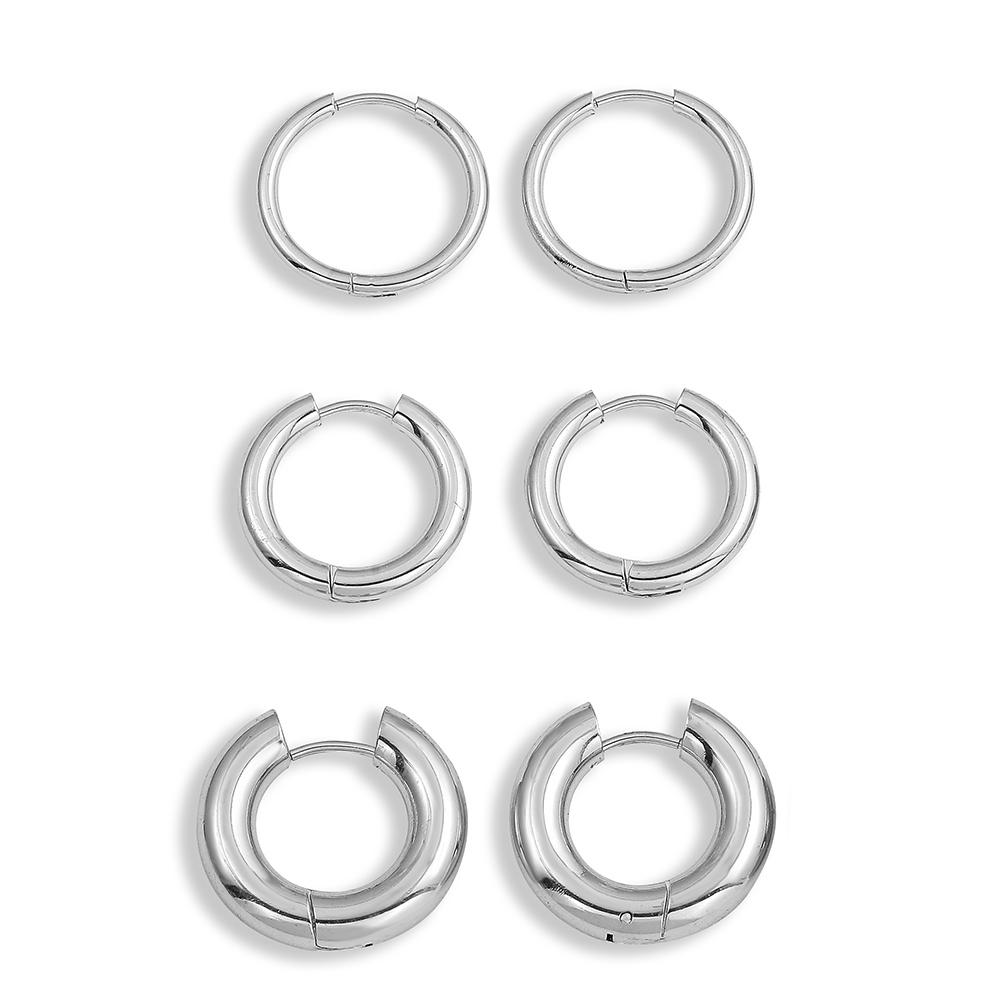 

3pair Stainless Steel Circle Earrings Set Gold Plated Thin Thick Ear Buckle Stackable Hoop Earrings Female Piercing Zircon