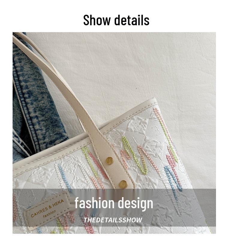 Large Canvas Embroidery Tote Bag for Women - Versatile, Casual Shoulder Bag, Perfect for Autumn 2024.