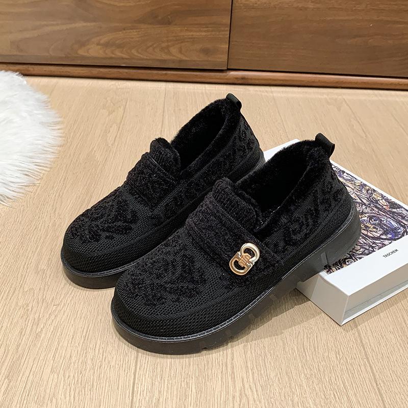 Winter shoes women's velvet thickened middle-aged and elderly warm women's flat mother cotton shoes one pedal casual cotton shoes women