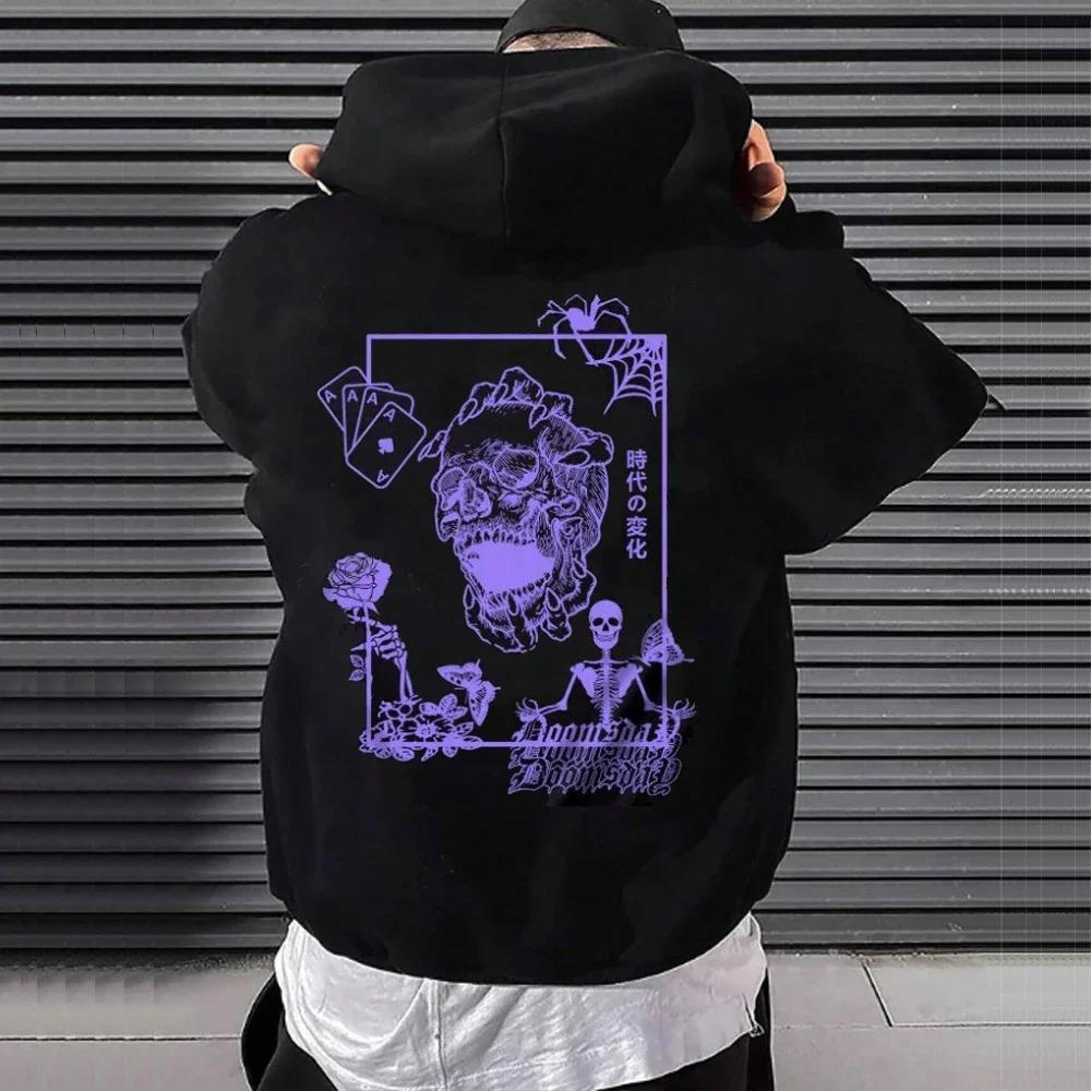 Gothic Printed Sweatshirt Men's Women's Fleece Casual Hooded Pullover Harajuku Hoodies Autumn Winter Loose Oversized Streetwear