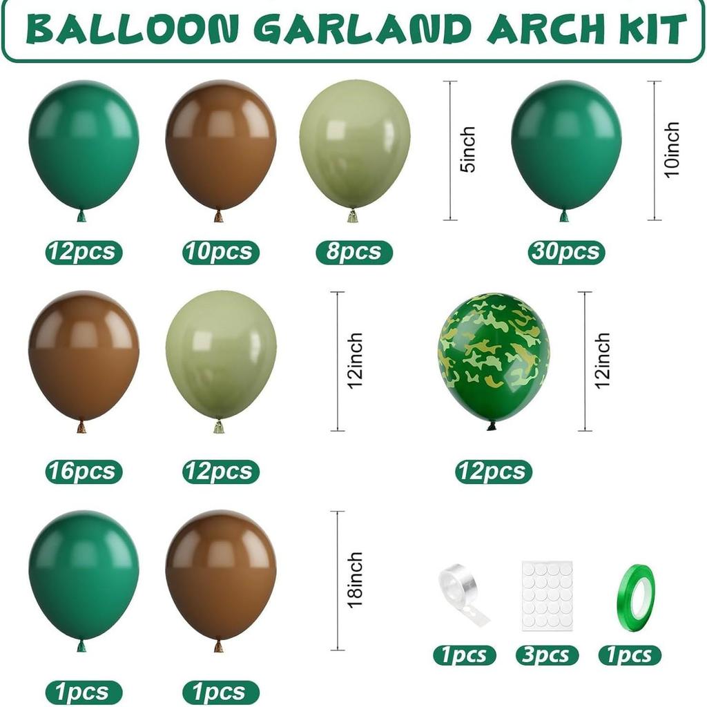 Retro Camo Dinosaur Party Balloon Garland for Outdoor Camping