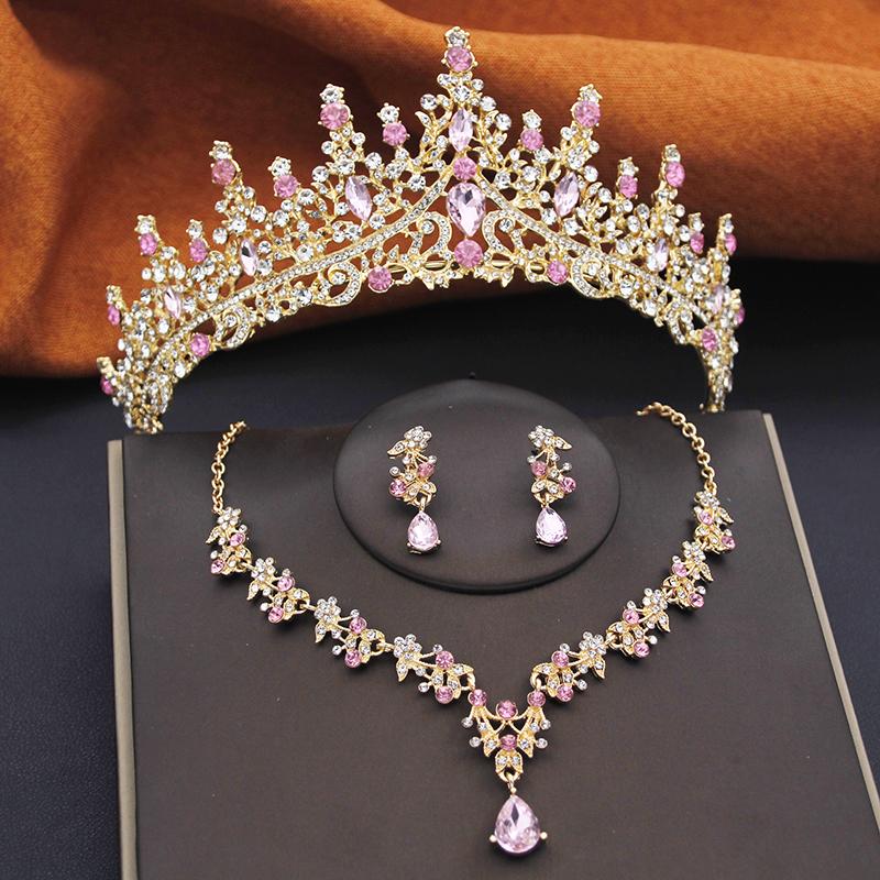 Gorgeous Crown Bridal Jewelry Set for Women Tiaras Birthday Wedding Dress Crowns and Choker Necklace Earrings Set Accessories