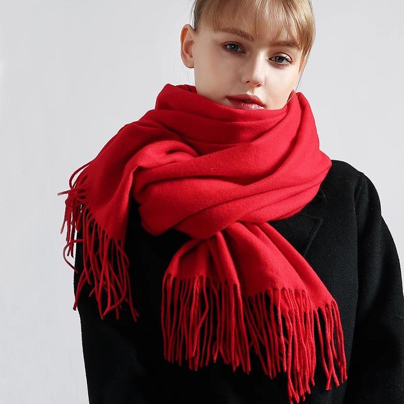 Scarf dual-purpose women's autumn and winter high-end imitation cashmere shawl with a classic solid color warm scarf