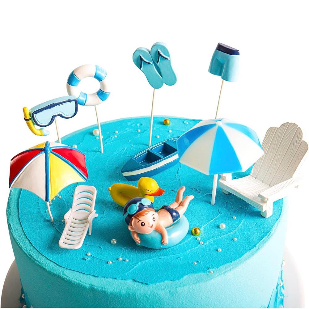 Summer Beach Vacation Party Cake Decor Hawaiian Theme Swimming Circle Yellow Duck Kid Birthday Wedding Baby Shower Cake Plugin