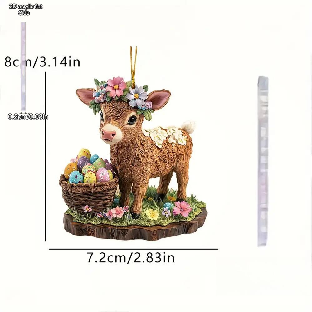 1PC Easter Bunny Egg Acrylic Pendant Keychain Car Rearview Mirror Decoration Backpack Small Hanging Party Home Decor, Durable Acrylic Sign