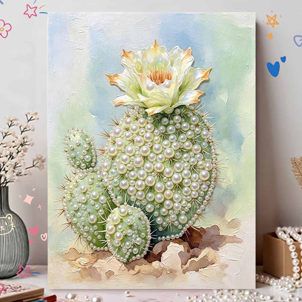 Frameless Pearl Painting Kit Cactus Pattern DIY 3D Bead Art Canvas Relaxing Handmade Craft for Adults Home Decor
