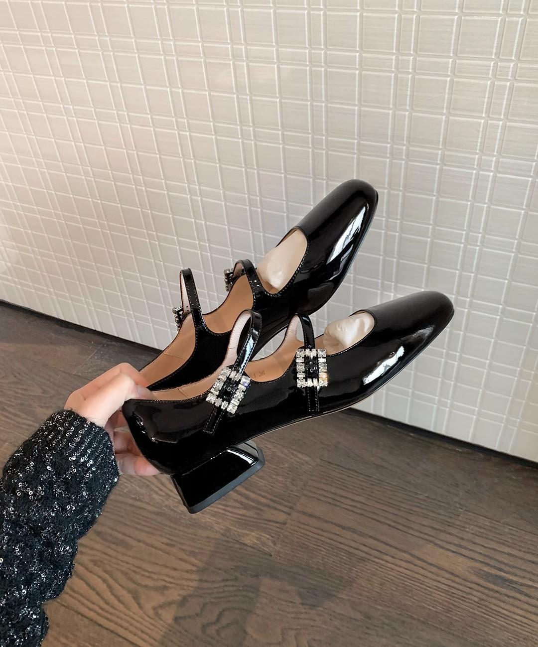 

Туфли из лакированной кожи с квадратной головкой, стразы, квадратная пряжка, толстый каблук, туфли Мэри Джейн, женские свадебные туфли 40