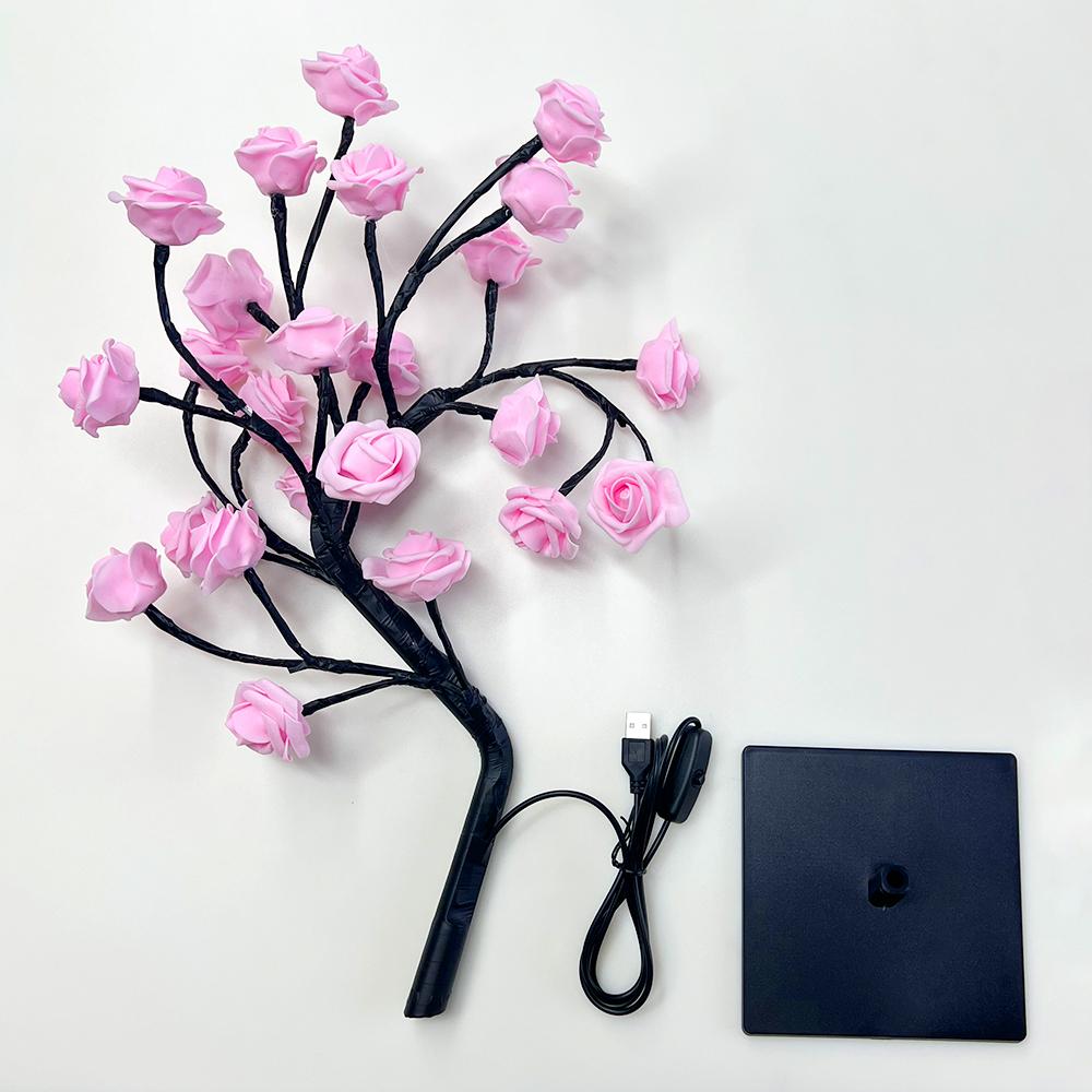 LED Rose Tree Lights 24LEDs USB Operated Table Lamp Atmosphere Lighting for Wedding Party Gift Birthday Festival Lover Home Deco